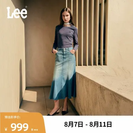 Lee商场同款25早秋新品美颜牛仔五袋款浅蓝色女鱼尾牛仔半裙图片