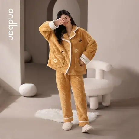 安之伴新款睡衣女冬加厚珊瑚绒保暖家居服蓄热大码长袖可外穿套装商品大图