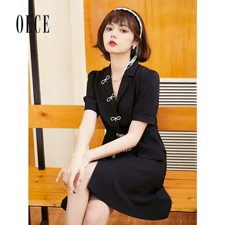 Oece复古小黑裙夏季新款女法式茶歇裙裙子连衣裙图片