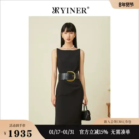 YINER音儿女装夏季法式优雅气质通勤无袖醋酸连衣裙图片