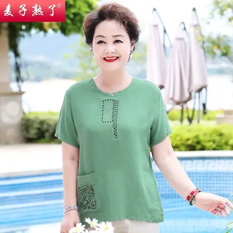 妈妈夏装宽松大码老人短袖T恤2023新款洋气小衫上衣服中老年女装商品大图