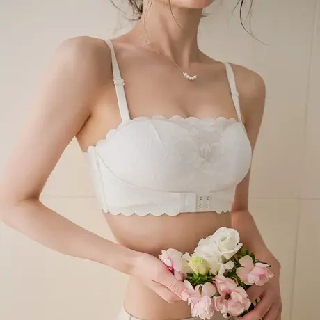 防走光文胸套装内衣女聚拢小胸aa杯防滑手掌杯抹胸无肩带胸罩前扣图片