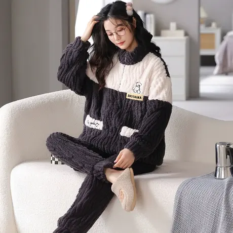 南极人女士睡衣女珊瑚绒加厚加绒冬季法兰绒家居服套装新款可外穿商品大图