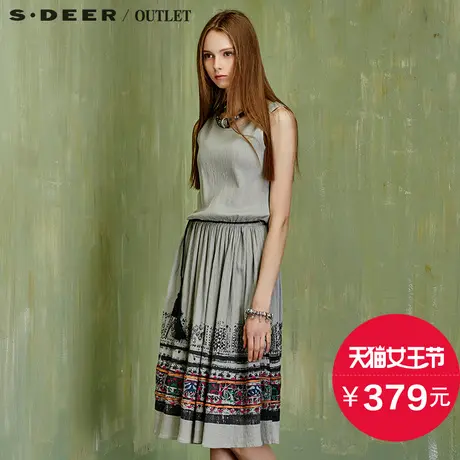 sdeer圣迪奥女民族刺绣蜡染长款无袖连衣裙S14281275图片