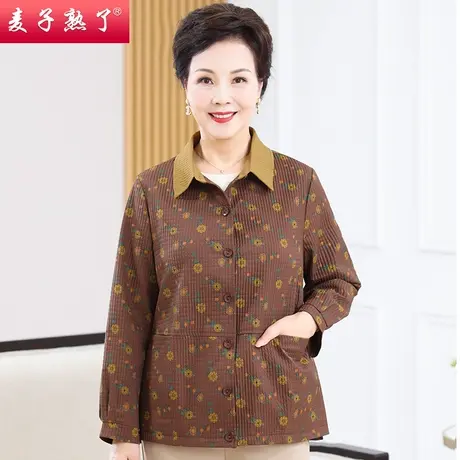 妈妈秋装新款长袖衬衫薄外套春秋小衫宽松奶奶上衣夹克中老年女装图片