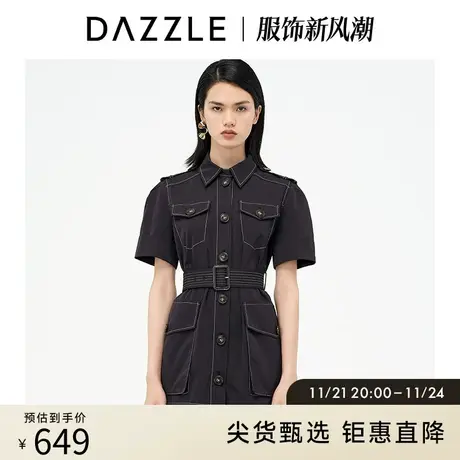 DAZZLE地素奥莱 工装风黑色系带衬衫连衣裙女2D3O4211A图片