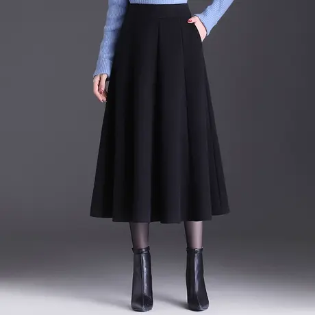 毛呢半身裙女a字裙片裙2023秋冬新款高腰中长款遮肉显瘦气质裙子图片