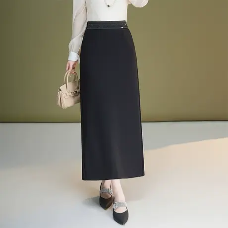 黑色开叉长裙直筒裙女2025秋季新款高腰显瘦包臀半身裙气质一步裙图片