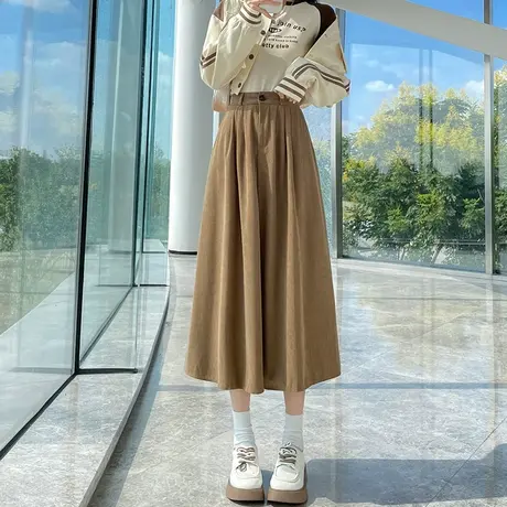 灯芯绒中长款半身裙女秋冬2023新款设计感小众高腰a字小个子伞裙图片