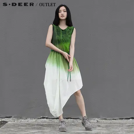 s.deer圣迪奥绿色烫印抽象涂鸦连衣裙S15261211图片