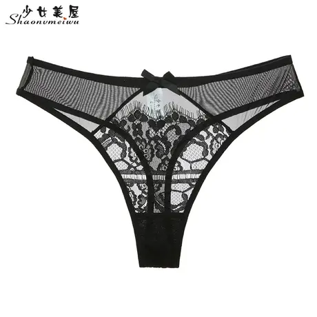 少女美屋性感透明薄款网纱蕾丝女士墨绿诱惑T裤透视丁字裤图片