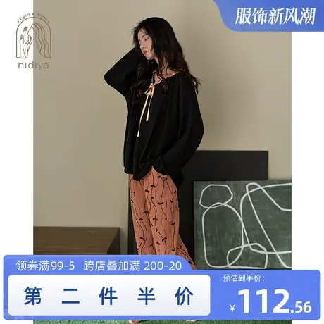 妮狄娅睡衣女秋季纯棉纱布长袖时尚可外穿宽松春秋款家居服套装图片