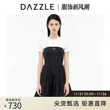 刘雯同款DAZZLE地素奥莱 黑色裹胸抹胸连衣裙礼裙女2D3O1011A图片