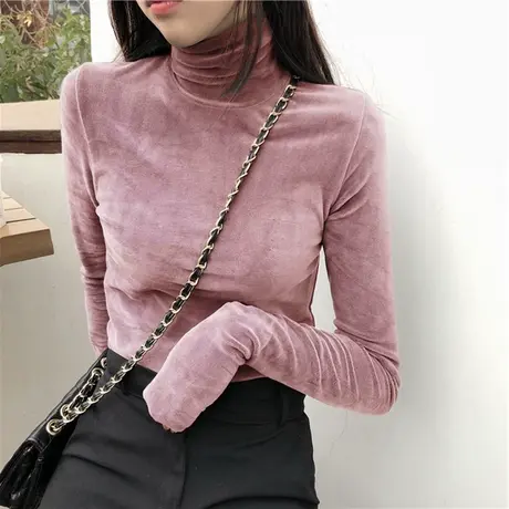 百搭保暖金丝加绒高领打底衫女秋冬内搭德绒大码T恤长袖加厚上衣图片