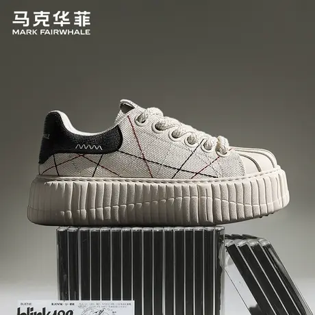马克华菲正品贝壳头板鞋男通勤帆布透气百搭增高休闲不累脚饼干鞋图片