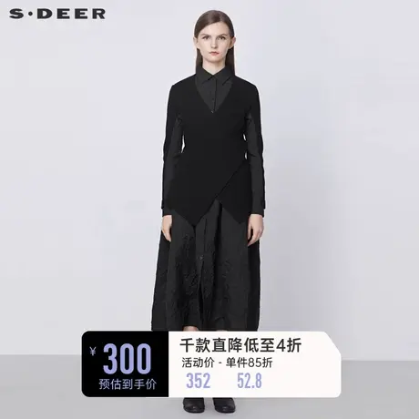 sdeer圣迪奥冬休闲翻领针织拼接肌理衬衫连衣裙S21481209图片