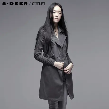【秋品购】sdeer圣迪奥女纯色翻领双排扣女士中长风衣外套3381843图片