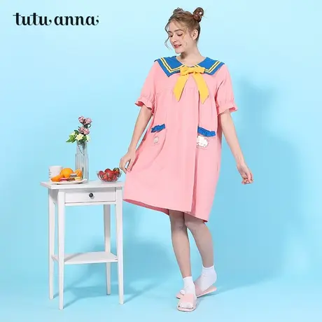 tutuanna睡衣女春夏HELLO KITTY水手服娃娃衫短袖睡裙图片