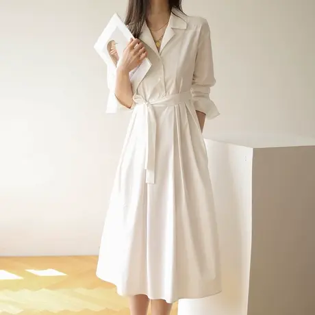 2023秋季新款茶歇连衣裙法式设计感小众温柔风衬衫连衣裙女图片