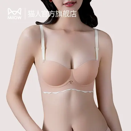 猫人内衣文胸女聚拢防下垂无钢圈收副乳半杯无肩带无痕性感胸罩J2图片
