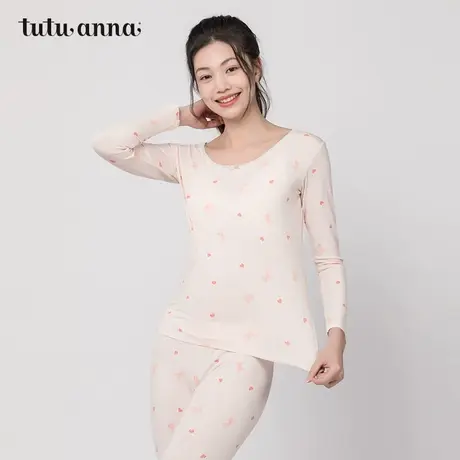 tutuanna女内衣 吸湿排汗长袖卡通可爱印花保暖透气衣秋冬内搭女图片