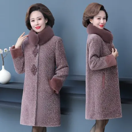 妈妈冬季加绒水貂绒外套2022新款中年女中长款中老年冬装毛呢大衣商品大图