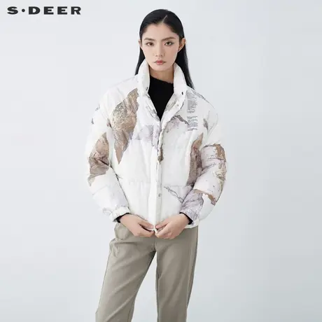 【直播间专属】S·DEER圣迪奥字母晕染撞色短款羽绒服S21482474图片
