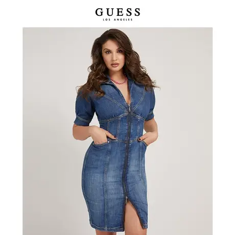 GUESS 女士翻领短袖修身收腰连衣裙-W2GK31D3ZTL图片