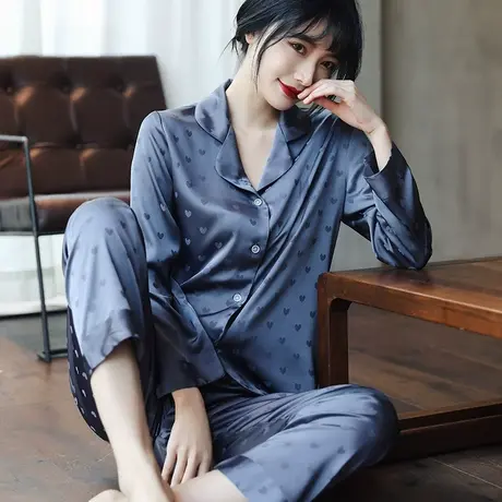 睡衣女春秋夏季薄款冰丝洋气网红爱心套装2024新款长袖家居服秋款图片