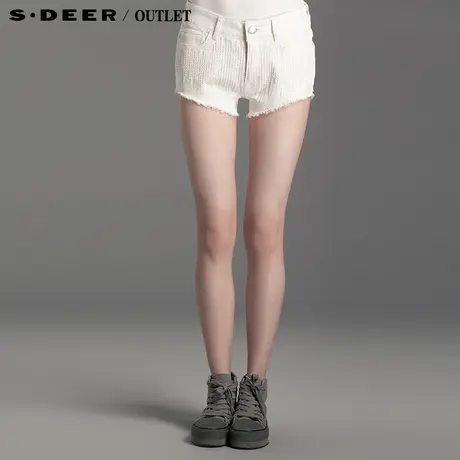 【新品】sdeer圣迪奥专柜正品女夏清新白色休闲短裤4280922商品大图