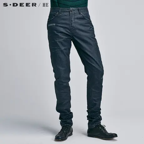 sdeerhe圣迪奥休闲时尚褶皱纹理直筒弹力男士牛仔长裤H15370880图片