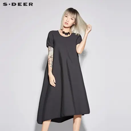 sdeer圣迪奥2018夏装新款圆领横向肌理短袖A版连衣裙女S18281250图片
