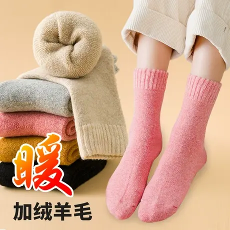 加绒加厚保暖纯棉袜子女冬天老年人妈妈奶奶穿的松口宽松毛绒冬袜图片