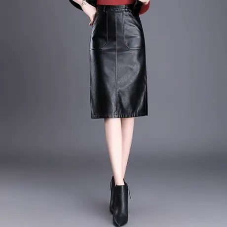 PU皮裙子女春季2023新款高腰修身包臀半身裙中长款通勤洋气一步裙图片