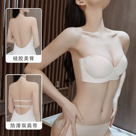 无肩带内衣女士聚拢小胸美背硅胶胸贴防滑夏季薄款无痕文胸罩性感商品大图