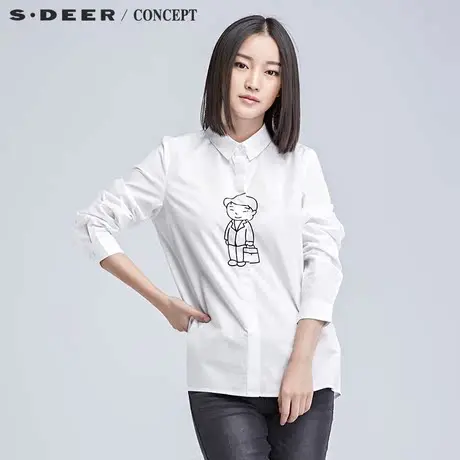 sdeer圣迪奥2017冬装趣味人物印花长袖衬衫S16480502图片