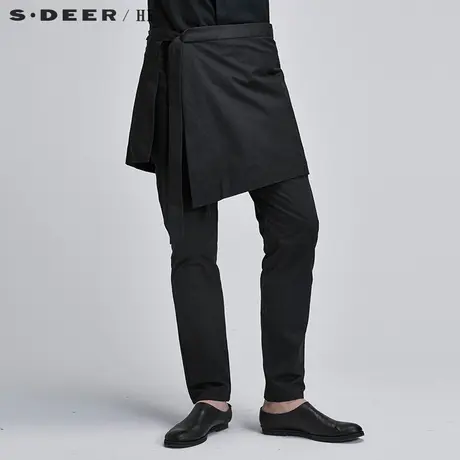 sdeerhe圣迪奥男装设计感酷炫简约潮纯色全棉时尚长裤H15370868图片