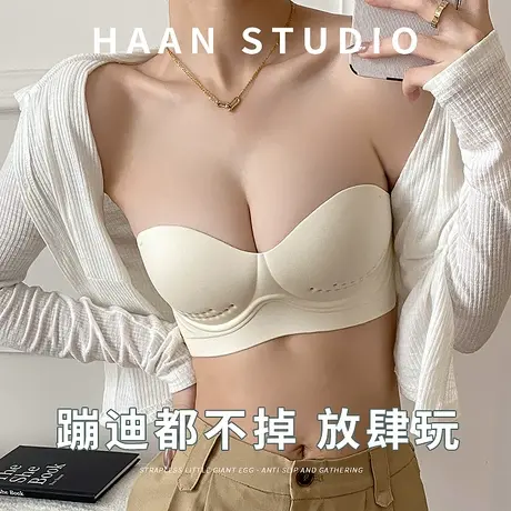 无肩带抹胸内衣女防滑聚拢小胸薄款夏季隐形无痕裹胸文胸罩洞洞杯图片