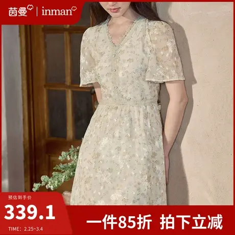 茵曼旗舰店法式气质茶歇连衣裙女2024夏季新款收腰显瘦超仙碎花裙图片
