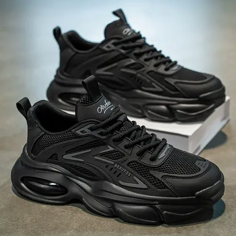 男鞋2025新款夏季网面透气休闲跑步鞋青少年厚底增高运动老爹潮鞋图片