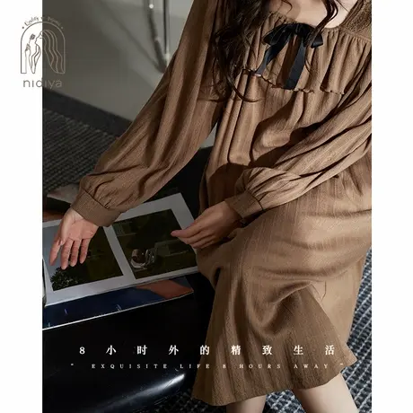妮狄娅睡衣睡裙女秋季纯棉长袖方领法式宫廷风中长裙春秋季家居服图片