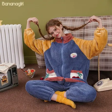 Bananagirl珊瑚绒睡衣女秋冬甜美可爱简约休闲法兰绒保暖家居服女图片