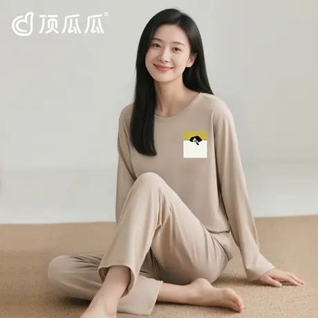 顶瓜瓜纯棉睡衣女生2025秋季新款长袖长裤女简约可外穿家居服套装图片