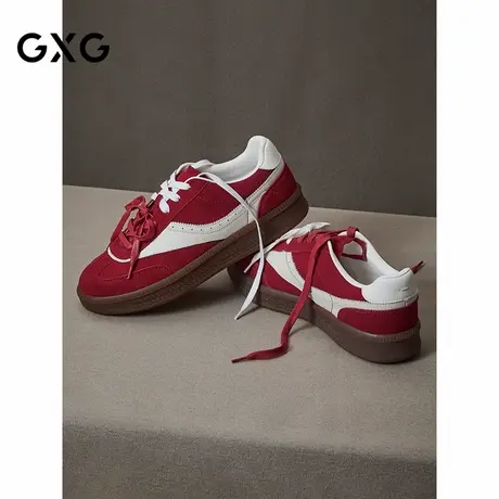 GXG通勤男鞋时尚百搭德训鞋红白拼接休闲鞋复古运动潮鞋商品大图