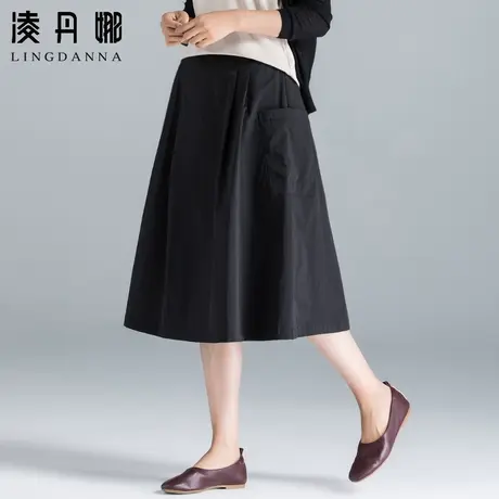 黑色半身裙女夏2025新款a字中长款夏季薄款工装口袋裙子休闲半裙图片