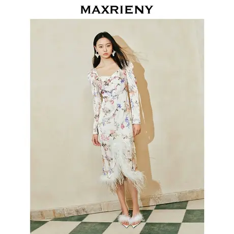 【商场同款-宫廷飞鸽】MAXRIENY宫廷飞鸽连衣裙2024春款印花裙子图片