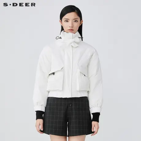 【直播间专属】S·DEER圣迪奥抽绳宽松短款白色羽绒服S21462424商品大图