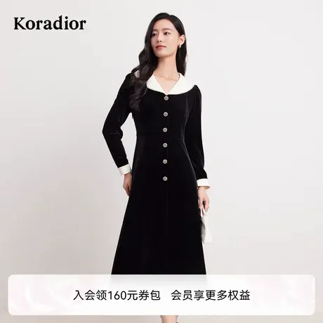 koradior珂莱蒂尔冬季丝绒优雅气质香风修身V领连衣裙女图片
