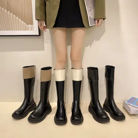 永希厚底女骑士靴春秋季2023新款百搭粗跟显瘦高筒法式洋气长筒靴商品大图