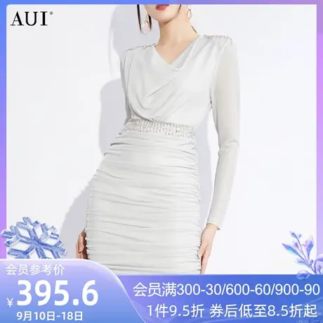 AUI灰色高冷御姐风修身连衣裙女2023春夏新款性感气质收腰包臀裙图片